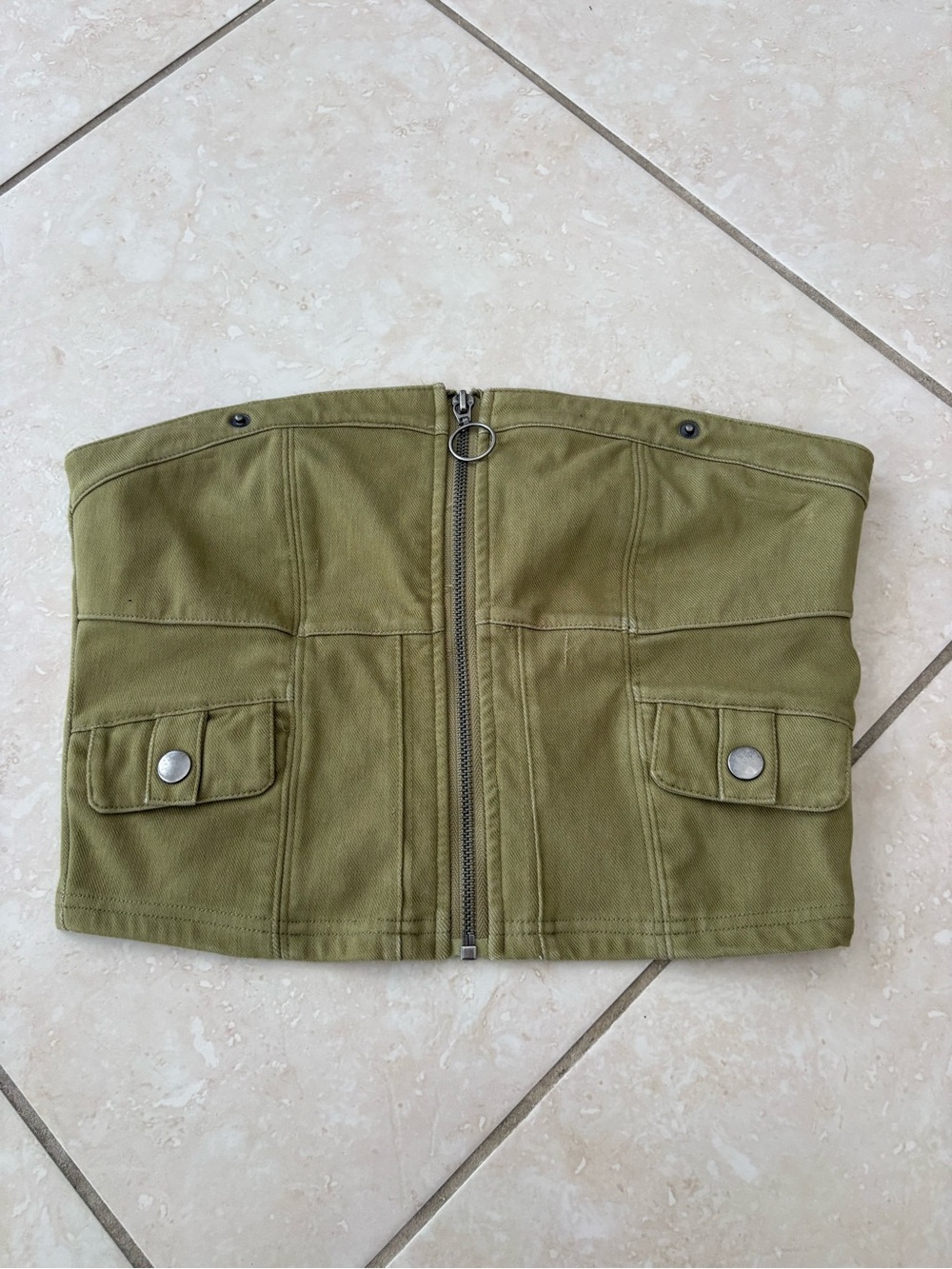 Forever 21 Olive Green Strapless Zip Corset Top